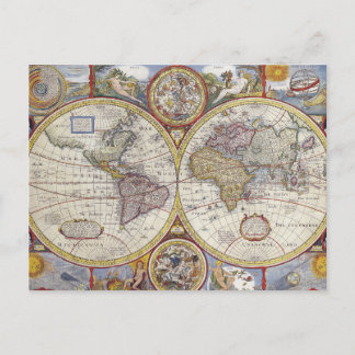 Antique World Map Vykort