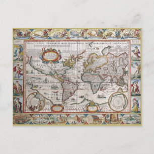 Antique World Map-vykort Vykort