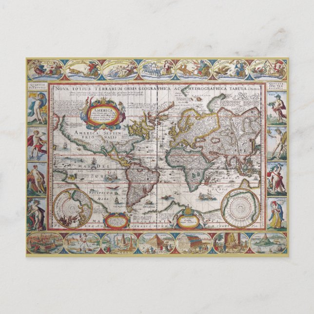 Antique World Map-vykort Vykort (Framsida)