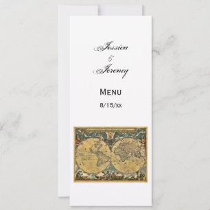 Antique World Map White #3-menykort Inbjudningar