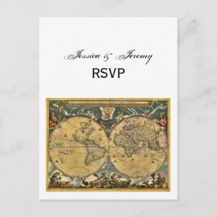 Antique World Map, White BG OSA Inbjudan Vykort
