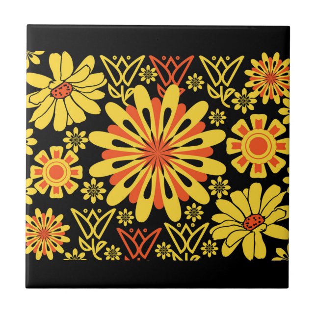 Antique Yeller Florah Tile Design Kakelplatta (Framsidan)