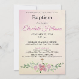 Antique Yellow & Dusty Rose Watercolor Baptism Inbjudningar