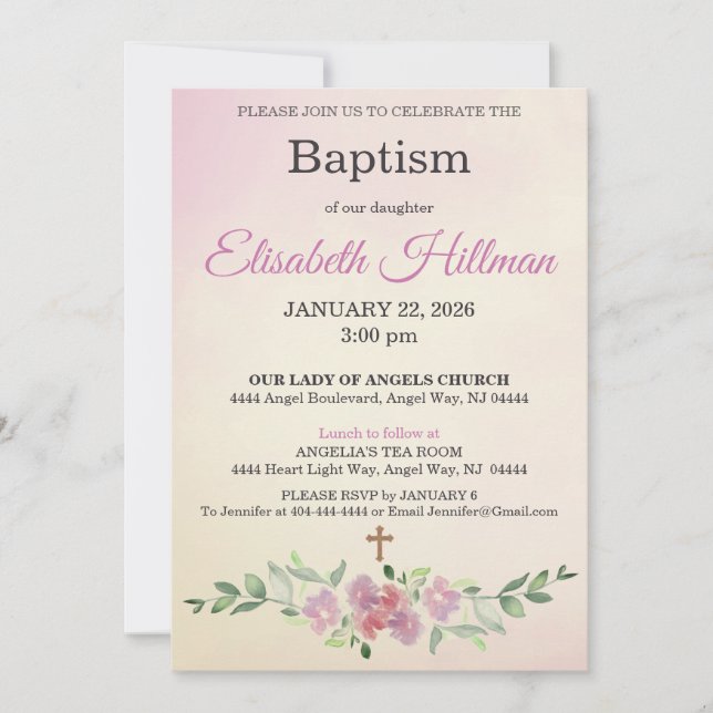 Antique Yellow & Dusty Rose Watercolor Baptism Inbjudningar (Framsida)