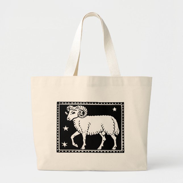 Antique Zodiac Astrological Aries Ram Totebag Jumbo Tygkasse (Framsidan)