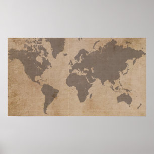 Antiqued världskarta poster