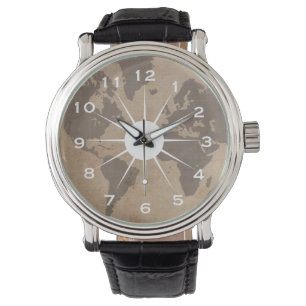 Antiqued världskartaklocka armbandsur