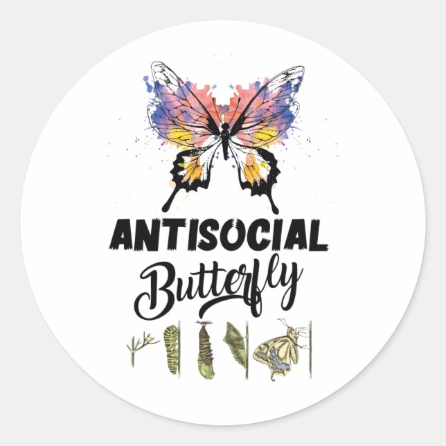 Antisocial Butterfly Introvert Distress Runt Klistermärke (Framsida)