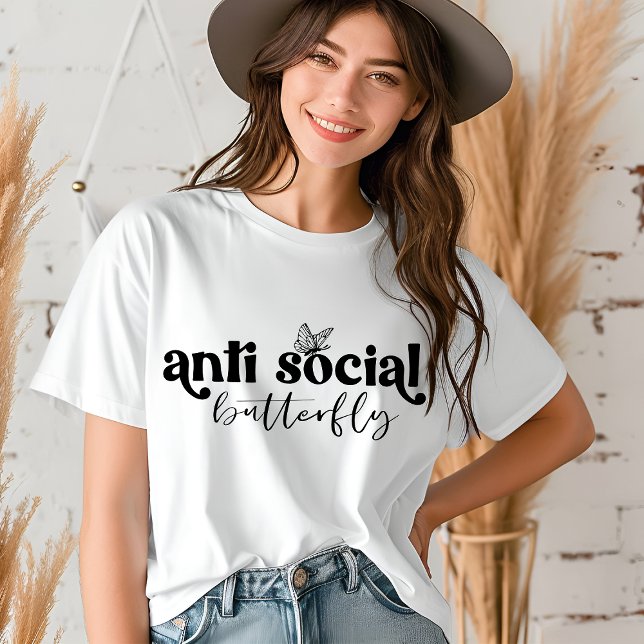 AntiSocial Butterfly Modern Typography Introvert T Shirt (Skapare uppladdad)