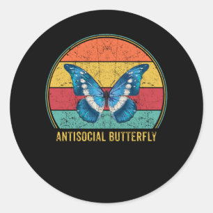 Antisocial Butterfly Vintage Retro Introvert Runt Klistermärke