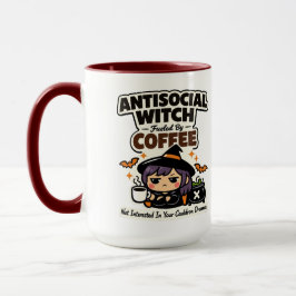 Antisocial häxa driven av kaffe Stor Halloween Mugg