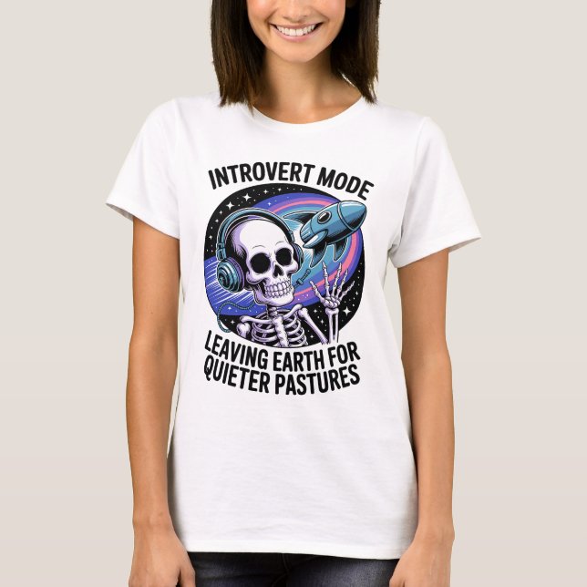 Antisocial Introvert Funny Skeleton Space Alien T Shirt (Framsida)