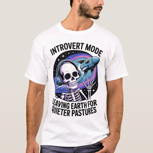 Antisocial Introvert Funny Skeleton Space Alien T Shirt (Framsida)