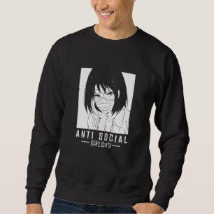 Antisocial japansk flicka Illustration med Ansikte Lång Ärmad Tröja