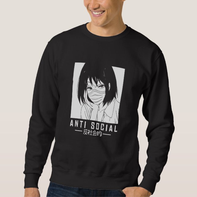 Antisocial japansk flicka Illustration med Ansikte Lång Ärmad Tröja (Framsida)