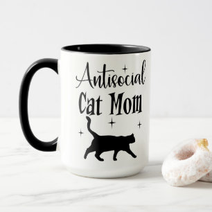 Antisocial kattmamma svart katt stjärnor rolig sar mugg