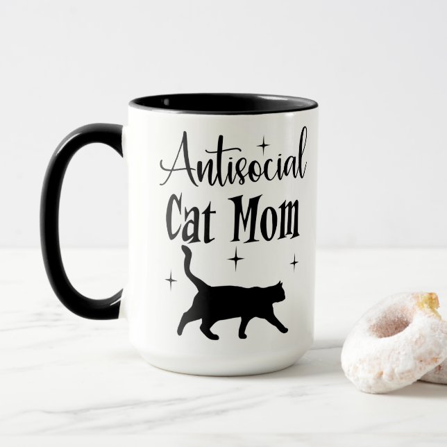 Antisocial kattmamma svart katt stjärnor rolig sar mugg (Med munk)