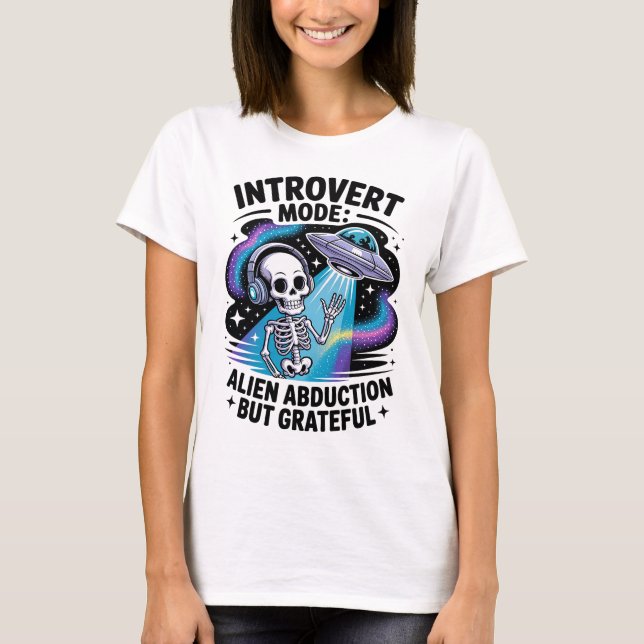 Antisocial Skeleton UFO Funny Space-introduktion T Shirt (Framsida)