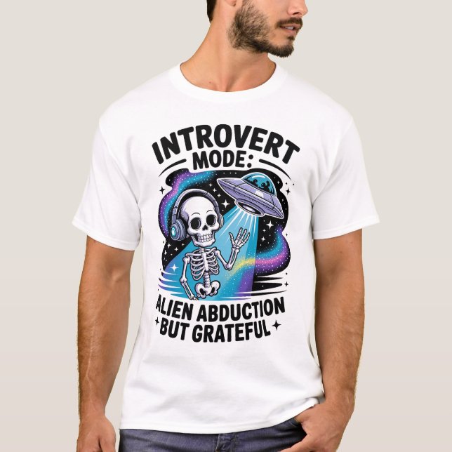 Antisocial Skeleton UFO Funny Space-introduktion T Shirt (Framsida)