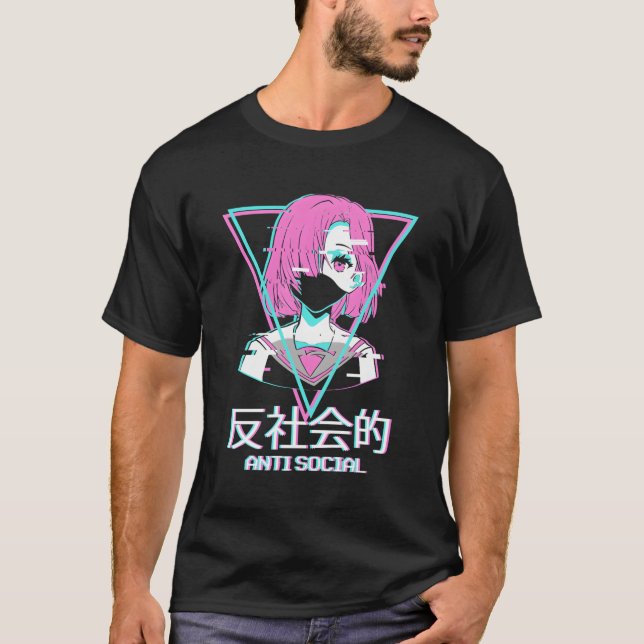 Antisocial Vaporwave Anime Japanskt estetiskt T Shirt (Framsida)