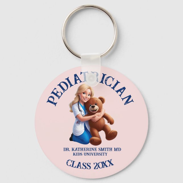 antistress pediatrician teddy bear kids university nyckelring (Framsida)