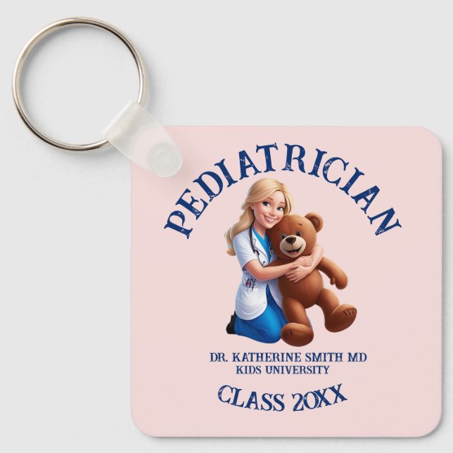 antistress pediatrician teddy bear kids university nyckelring (Framsida)