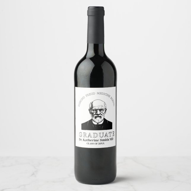 Antistress Psychiatrist Mental Health black Vinflaska Etikett (Framsida)