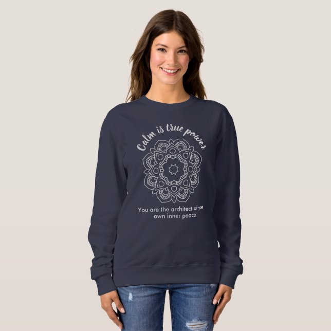 ANTISTRESS WHITE MANDALA CALM IS TRUE SUPERPOWER  T SHIRT (Hel framsida)