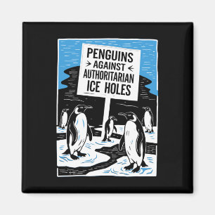 Antitrumpursuppehållande penguiner mot auktoritärt magnet
