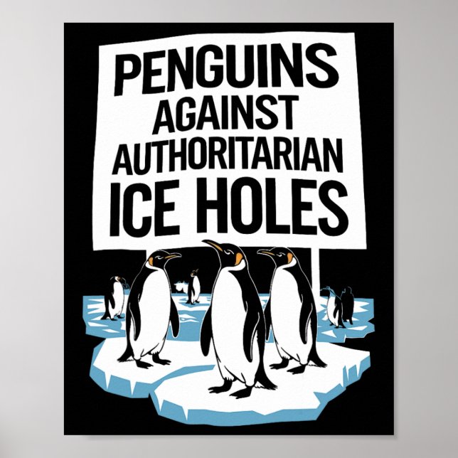 Antitrumpursuppehållande penguiner mot auktoritärt poster (Framsidan)