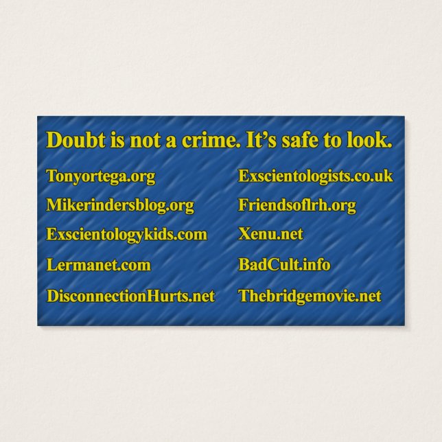 Antivetenskapligt informationskort (Org-personal) Visitkort (Baksidan)