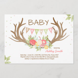 Antler Baby Shower-Blommigten för inbjudan till Hj