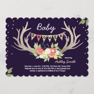 Antler Baby Shower-Blommigten för inbjudan till Hj