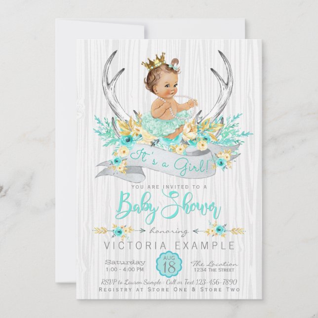 Antler Boho Princess Tribal Baby Shower-inbjudan Inbjudningar (Framsida)