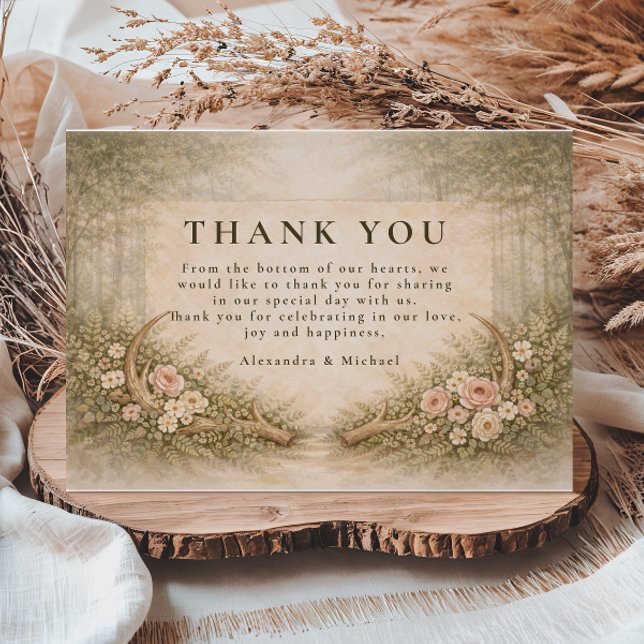 Antler Floral Boho Wedding Tack Kort (Skapare uppladdad)