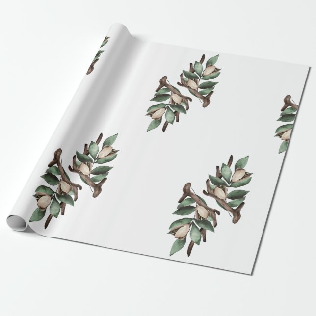 Antler med grönt gren Wrapping Papper Presentpapper (Utrullad)