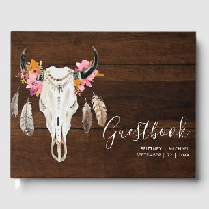 Antler Mörk Wood Rustic Bröllop Guest Bok