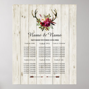 Antler Stag Bord Bröllop Blommigt Poster sittande