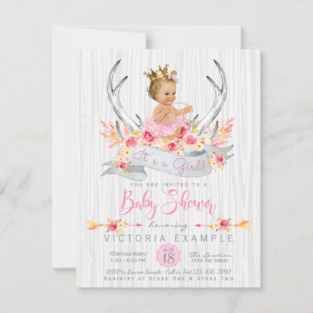 Antler Tribal Boho Princess Baby Shower Inbjudningar (Framsida)