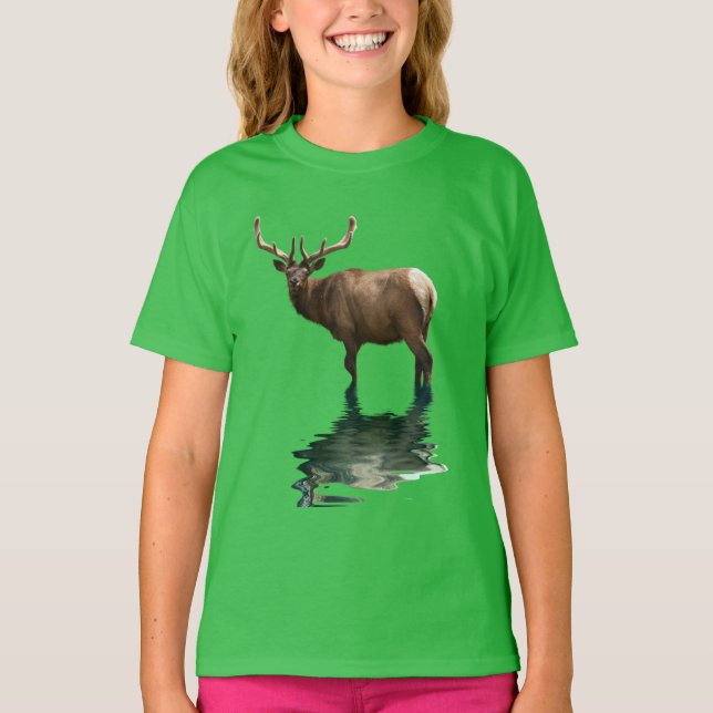 Antlered Wapiti Elk Wildlife Supporter Art T Shirt (Framsida)