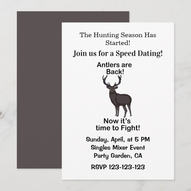 Antlers Are Back Deer Quote Hunting Speed Dating Inbjudningar (Fram/baksida)