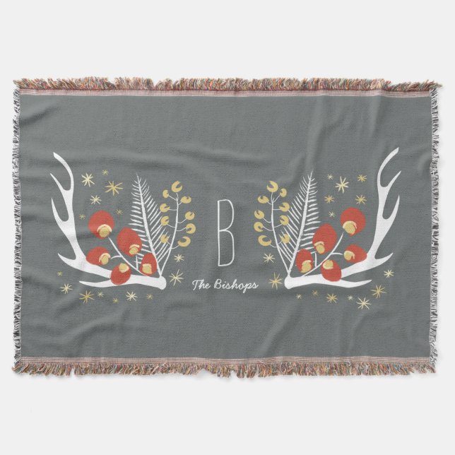 Antlers Berries och Gräs | Throw Blanket Mysfilt (Framsidan)