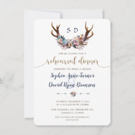 Antlers Dusty Blue  Blommigt Rehearsal Dinner Inbjudningar