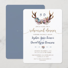 Antlers Dusty Blue Blommigt Rehearsal Dinner Inbjudningar