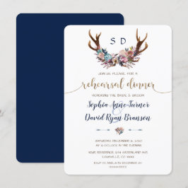 Antlers Dusty Blue Rosa Blommigt Rehearsal Dinner Inbjudningar