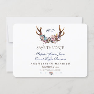 Antlers Dusty Blue Rosa Blommigt Spara datum Datumet