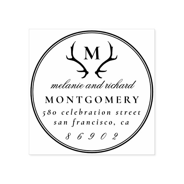 Antlers Monogram Bröllop Namn & Returadress Stämpel (Tryck)
