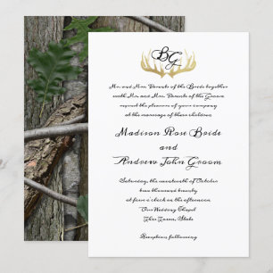 Antlers Monogram och Woodland Träd Bröllop Inbjudningar