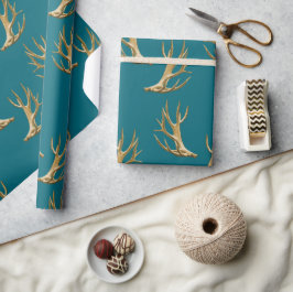 Antlers Mönster Mörk Teal Blue Masculine Gift Presentpapper