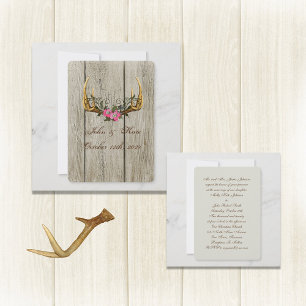 Antlers och Rosa ros Rustic bröllopsinbjudan Inbjudningar